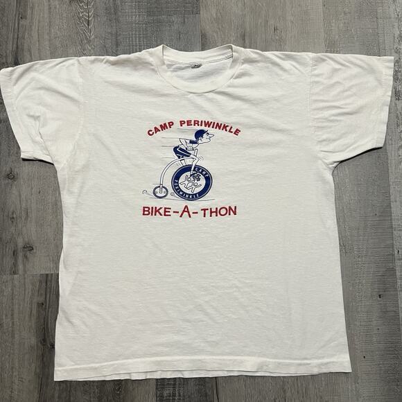 VTG Camp Periwinkle Bike-A-Thon 80s White Texas Childrens Cancer Center T Shirt - Picture 1 of 4